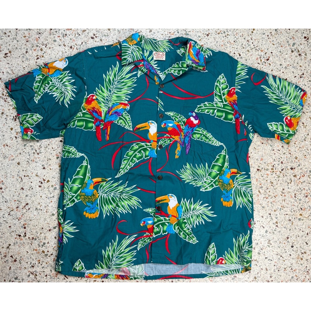 Go Barefoot Vintage Men's Short Sleeve Button Up Hawaiian Shirt Size XL‎